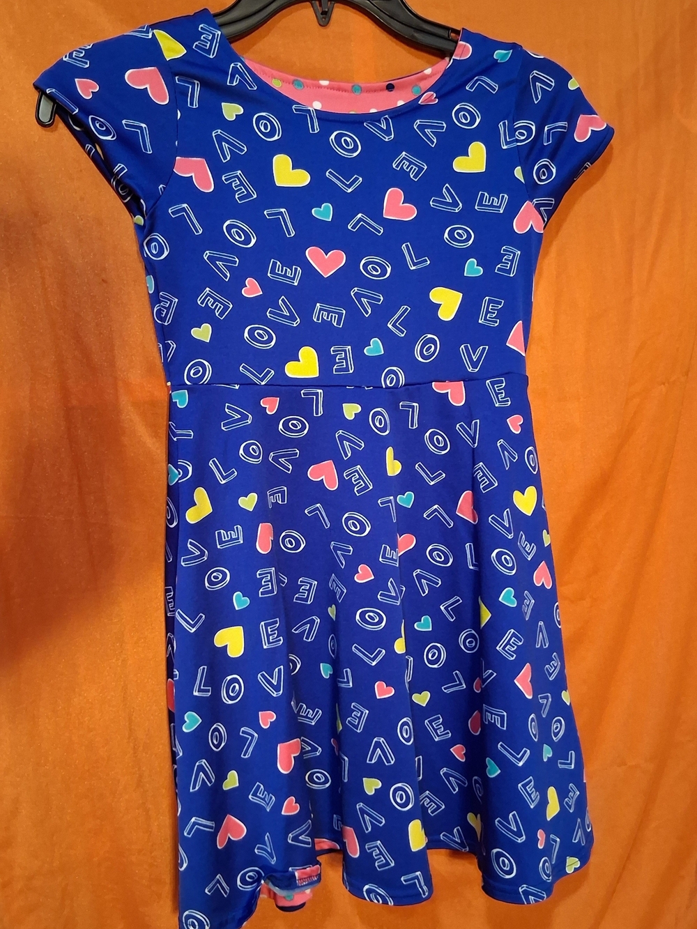 Girls Blue Heart Print Skater Dress